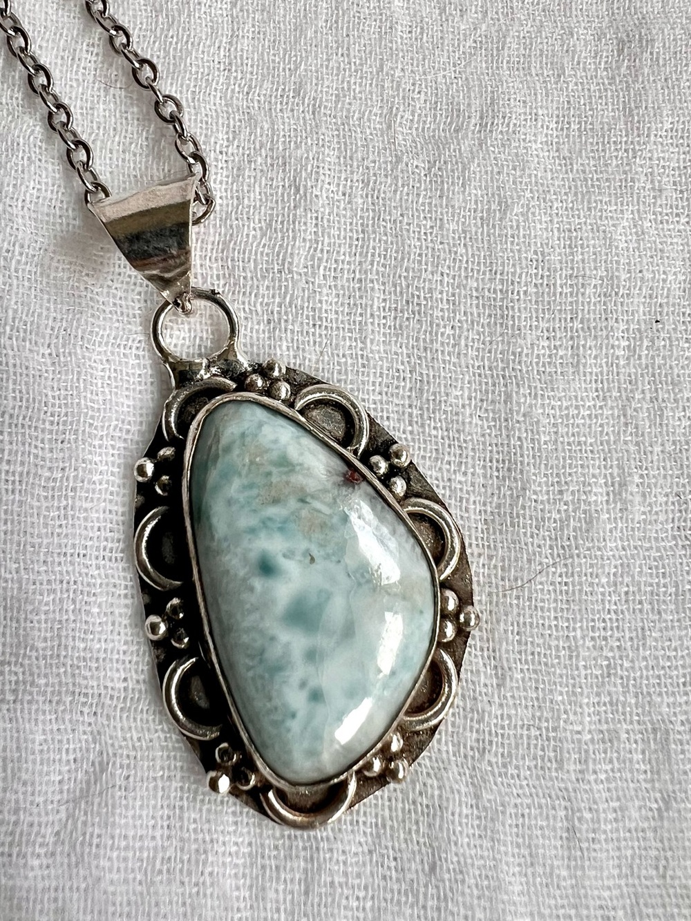 925 Caribbean Larimar Organic Shaped Pendant Necklace - Picture 5 of 9